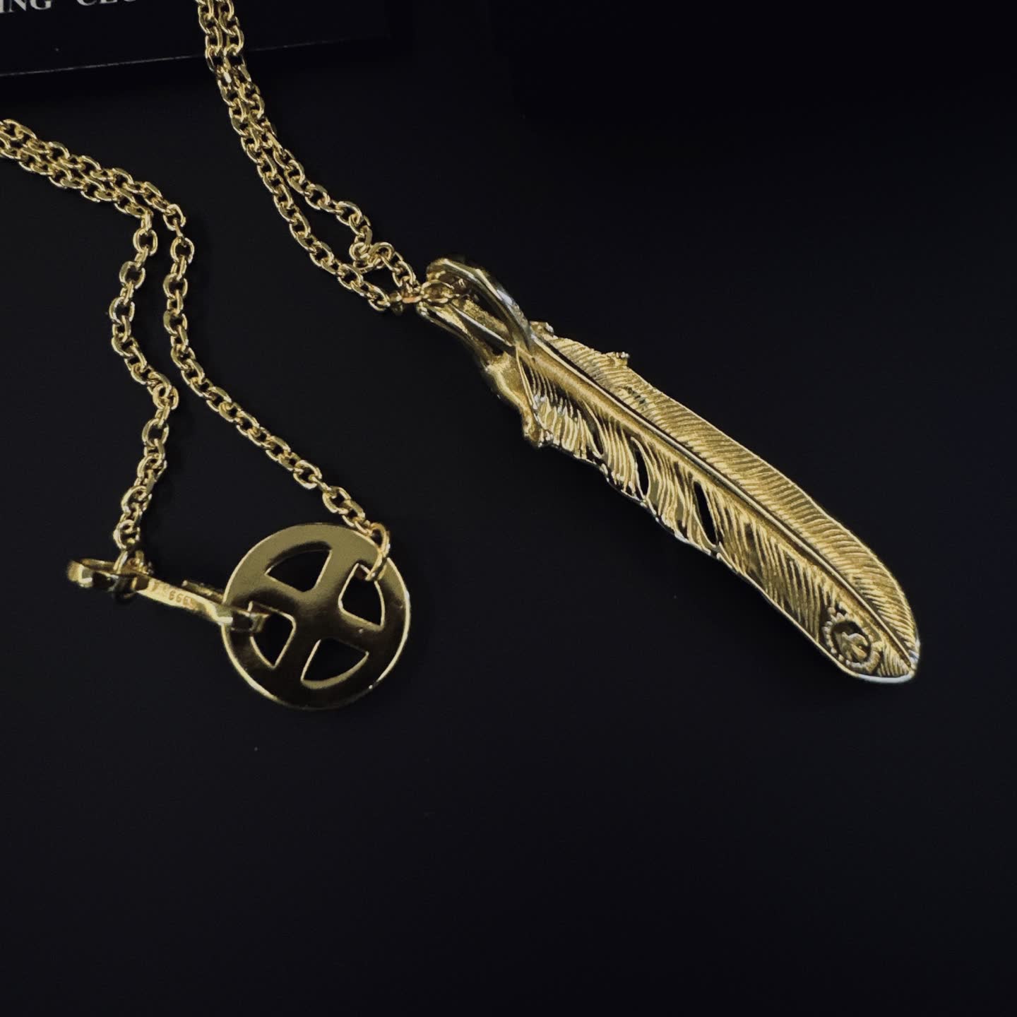 Chrome Hearts Gold Feather and Cross Pendant Necklace